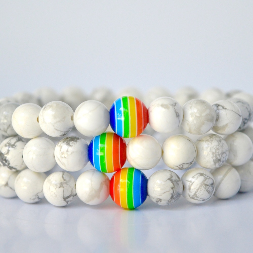 Unisex Gay Pride Flag Howlite Beaded Bracelet